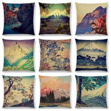Venta caliente estilo japonés pintura de paisaje cuatro estaciones naturaleza paisaje Fuji montañas Árboles ríos mar Cojines sofá Mantas Almohadas ali-13361719